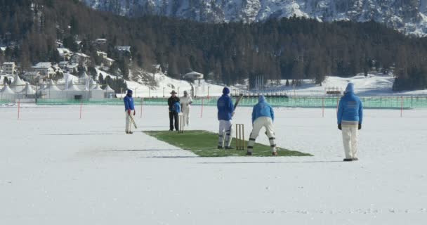 Cricket på isen leverans — Stockvideo