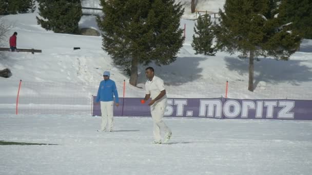 Cricket on ice bowling slow motion — Stock Video