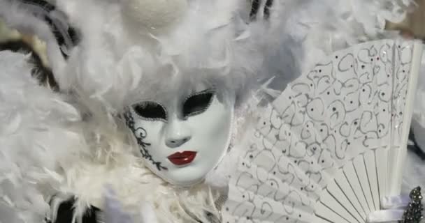 Hermosas máscaras venecianas durante el Carnaval de Venecia el 16 de febrero de 2015 en Venecia, Italia — Vídeos de Stock