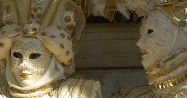 Hermosas máscaras venecianas durante el Carnaval de Venecia el 16 de febrero de 2015 en Venecia, Italia — Vídeos de Stock