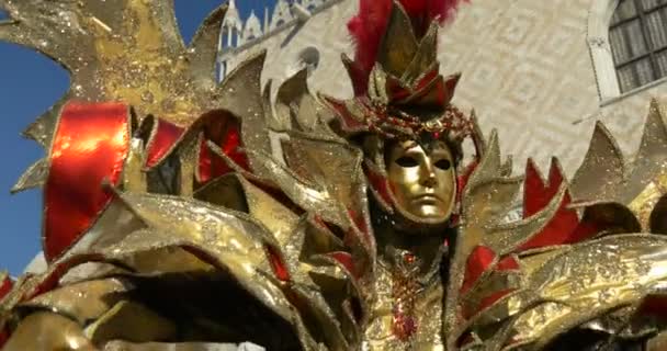 Güzel maske karnaval Venedik 16 Şubat 2015 tarihinde Venedik, İtalya sırasında Doge Palace yakınındaki oteller — Stok video