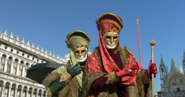 Vackra masker på Markusplatsen under karnevalen i Venedig den 16 februari 2015 i Venedig, Italien — Stockvideo