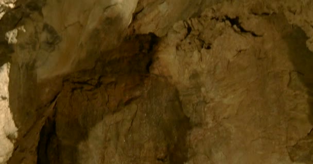 Vápencové skály, stalaktity a stalagmity v jeskyni — Stock video