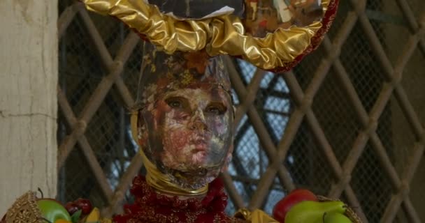 Vackra venetianska masker under karnevalen i Venedig den 16 februari 2015 i Venedig, Italien — Stockvideo