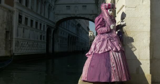 Vackra venetianska masker under karnevalen i Venedig den 16 februari 2015 i Venedig, Italien — Stockvideo