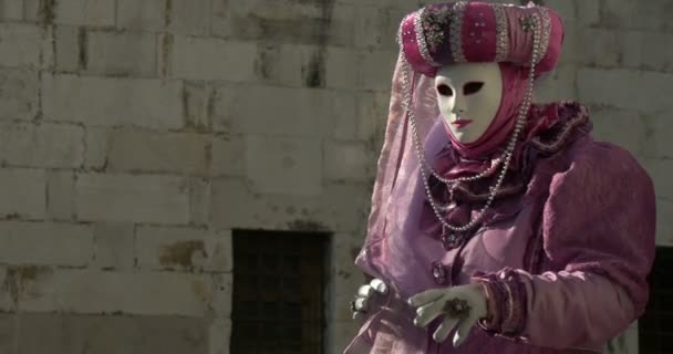 Hermosas máscaras venecianas durante el Carnaval de Venecia el 16 de febrero de 2015 en Venecia, Italia — Vídeos de Stock