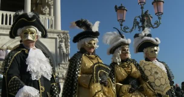 Hermosas máscaras venecianas durante el Carnaval de Venecia el 16 de febrero de 2015 en Venecia, Italia — Vídeos de Stock