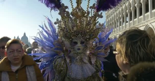 Hermosas máscaras cerca del Palacio Ducal durante el Carnaval de Venecia el 16 de febrero de 2015 en Venecia, Italia — Vídeos de Stock