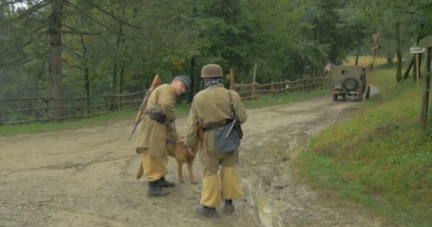 İkinci Dünya Savaşı'nın yeniden canlandırılması sırasında bir dağ biriminden Alman askerleri — Stok video