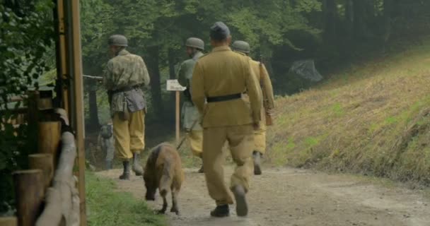 Német katonák egy hegyi egység alatt a második világháború reenactment — Stock videók