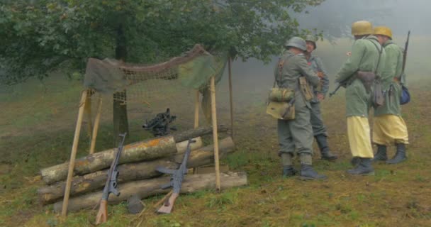 German soldiers inear a fox-hole along the Gothic Line Defense — Stock Video