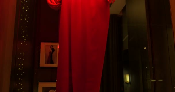 "ハッピーホリデー」とファッションショップショーケースで女性マネキン — ストック動画
