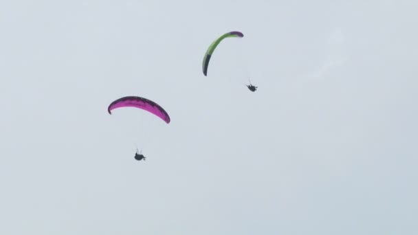 Paragliders uitvoeren van manoeuvres tijdens Acroaria, de legendarische acrobatische paragliding world cup — Stockvideo