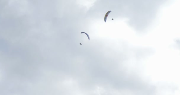 Paragliders uitvoeren van manoeuvres tijdens Acroaria, de legendarische acrobatische paragliding world cup — Stockvideo