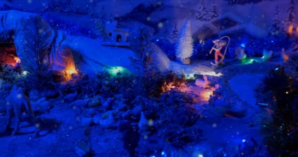 Christmas Nativity Scene Side View Snow — Stock Video