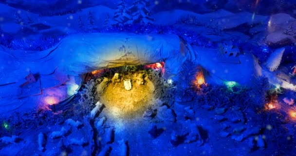 Christmas Nativity Scene Top View Snow — Stock video