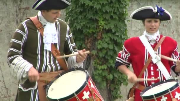 Military drum during a reenactment of Nine Years' War in Piedmont-Savoy — Stock Video