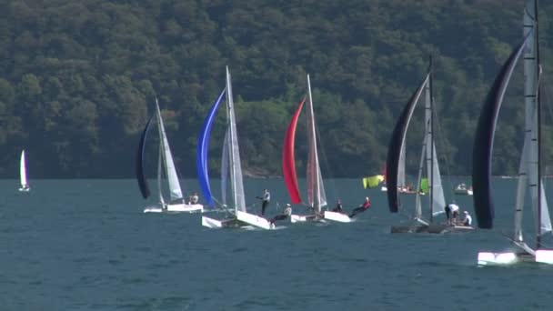 Catamarans tijdens formule 16 Europeanen uitdaging — Stockvideo