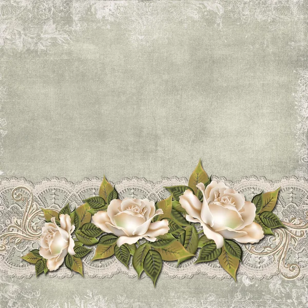 Vintage background with flowers, lace and free space for your photos or text. — Stock Photo, Image