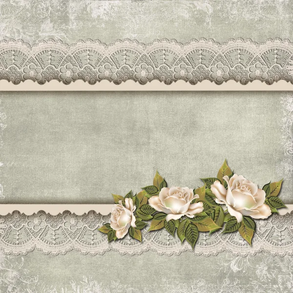 Vintage background with flowers, lace and free space for your photos or text. — Stock Photo, Image