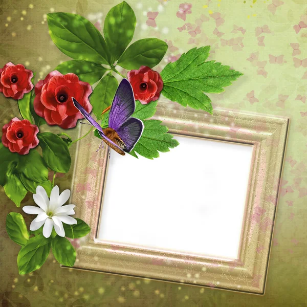 Φωτεινό όμορφη κάρτα με γωνία ρύθμιση λουλουδιών. — Φωτογραφία Αρχείου