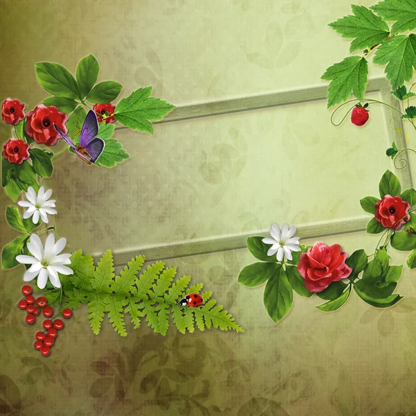 Helle schöne Karte mit Ecke Blumenarrangement. — Stockfoto