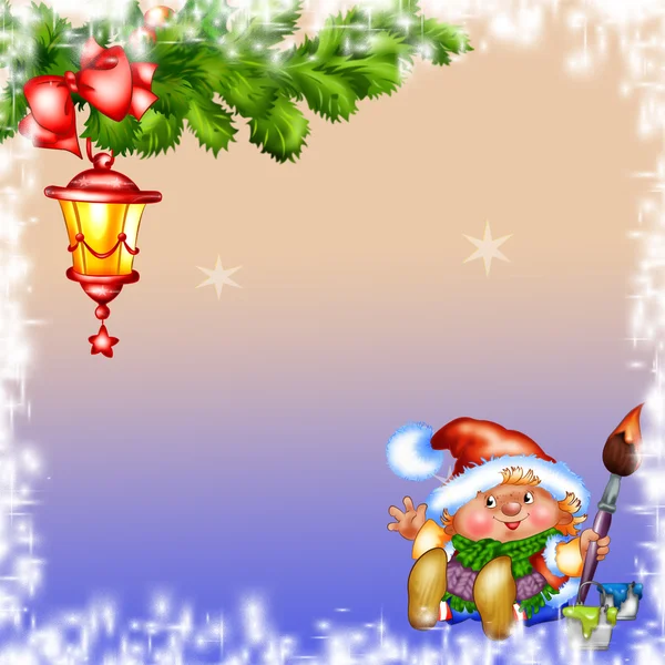 Dla dzieci Boże Narodzenie drzewo karta z gnome. — Zdjęcie stockowe