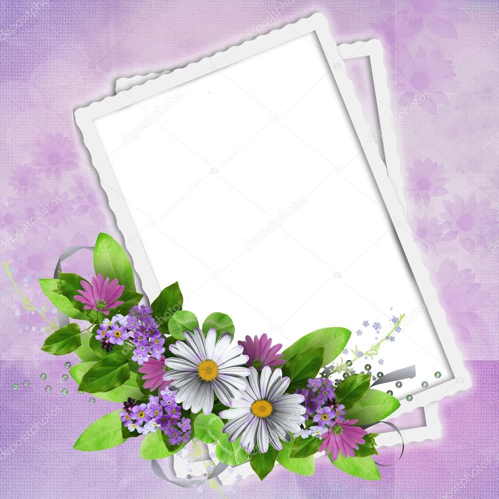 Lavender background with floral border and card