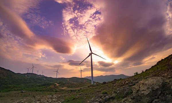 Windmills Hilltop Beautiful Cloudy Sky — Stock Photo, Image