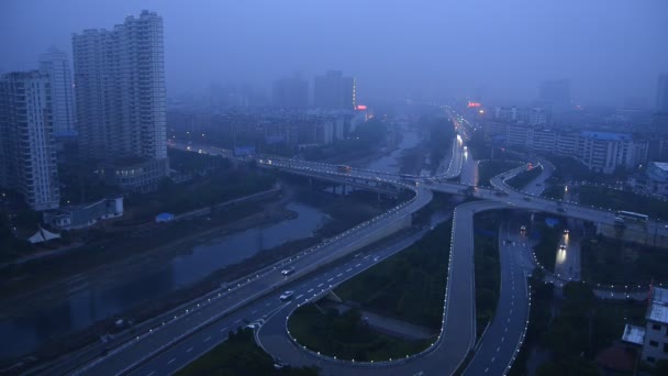 Night view of the bridge and city in shanghai china — Stock Video