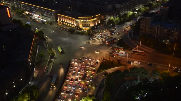 Vista nocturna del puente y la ciudad en Shanghai China — Vídeos de Stock