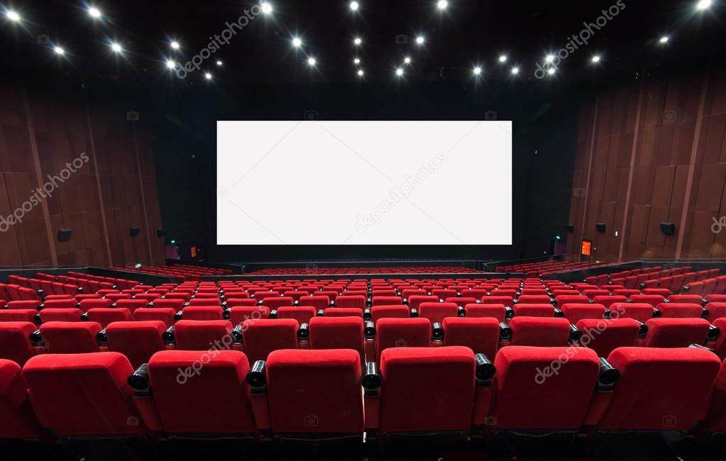 Empty movie theater with red seats