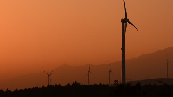 Turbinas eólicas en el campo por la noche — Vídeos de Stock