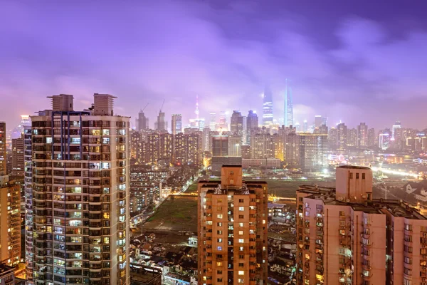 Moderní město za úsvitu, Šanghaj Panorama — Stock fotografie