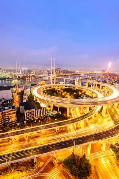Beautiful city interchange overpass at nightfall in shanghai — Stock Photo, Image
