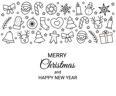 Noel ve Yeni Yıl için sınır çizgisi simgeleri belirlendi. Düzenlenebilir ana hat sembolü. Vektör illüstrasyonu