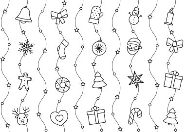 Noel ve Yeni Yıl için çizgi simgeleri. Tatil geçmişi. Vektör