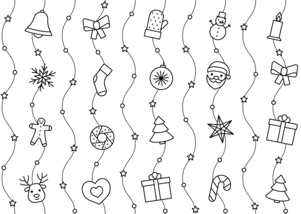 Noel ve Yeni Yıl için çizgi simgeleri. Tatil geçmişi. Vektör