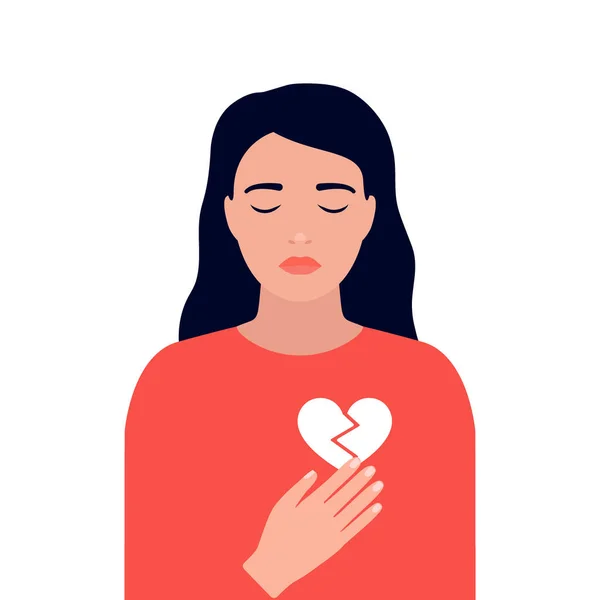 Coeur Brisé Amour Douloureux Jeune Femme Triste Problèmes Relationnels Solitude — Image vectorielle