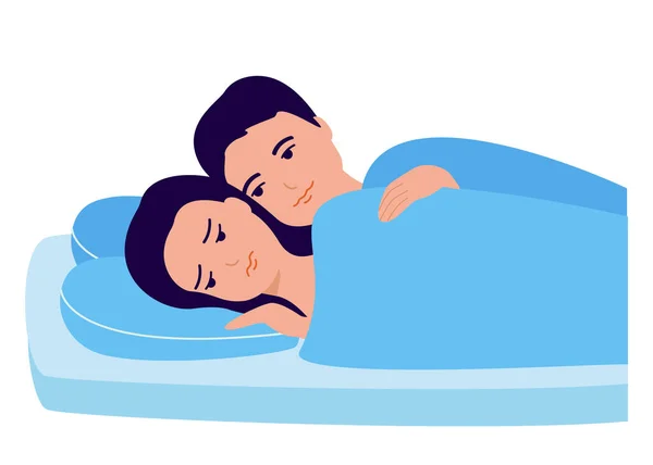 Discorde dans la relation d'un couple au lit. Problèmes psychologiques et familiaux intimes des hommes et des femmes. Insomnie, fatigue, frustration. Illustration vectorielle — Image vectorielle