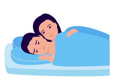 Uyuşmazlık, yatakta çift ilişkisi krizi. Erkek ve kadının psikolojik, samimi, seks aile sorunları. Uykusuzluk, yorgunluk, hüsran. Vektör illüstrasyonu