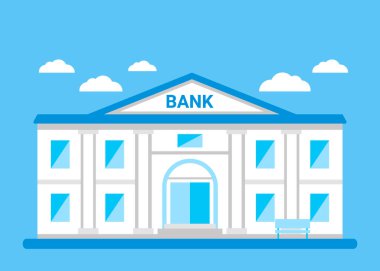 Bankanın ön cephesi, beyaz saray köşesi. Para servisi, finansal işler. Açık hava mimari inşaat bankası. Vektör illüstrasyonu