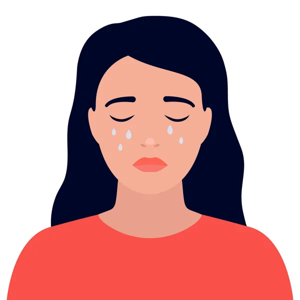 悲しい若い女性が泣き 強調され 涙を浮かべて顔 うつ病 動揺に苦しんでいる女の子 白い背景のベクトルイラスト — ストックベクタ