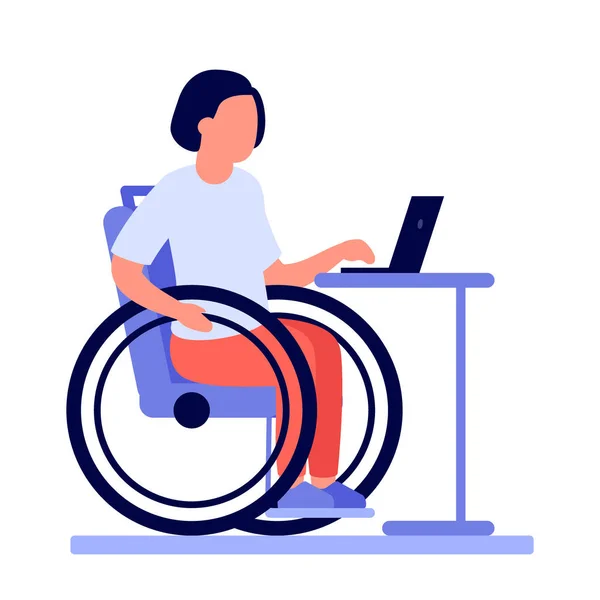 Employee Disabled Woman Wheelchair Work Online Laptop Disabled Girl Wheelchair — Stock Vector