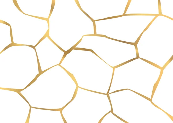 Padrão de ouro kintsugi, tampa de crack, fundo de linha quebrada. Modelo poligonal de linhas finas kintsugi. Crepitação de ouro vetorial no fundo branco —  Vetores de Stock