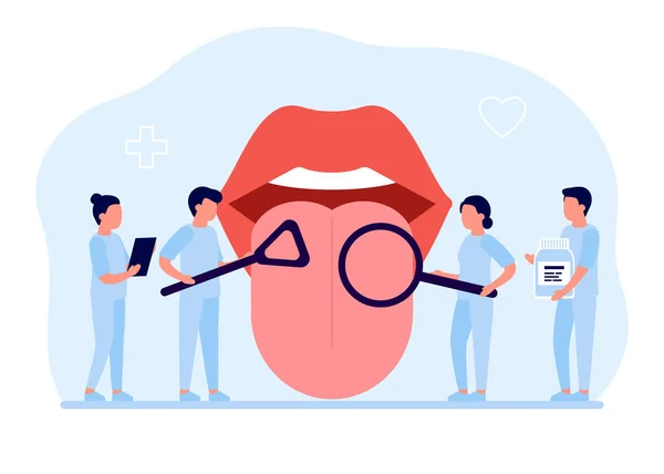 Open Mouth Protruding Tongue Checkup Health Tongue Doctor Tongue Disease — Stock Vector