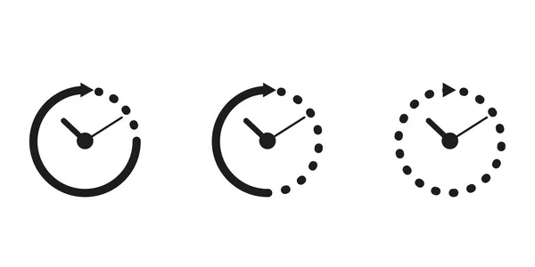 Defina o ícone do temporizador, hora com setas e relógio de círculo. Serviço 24 horas por dia. Conceito prazo. Aberto o tempo todo. Sinal de vetor —  Vetores de Stock