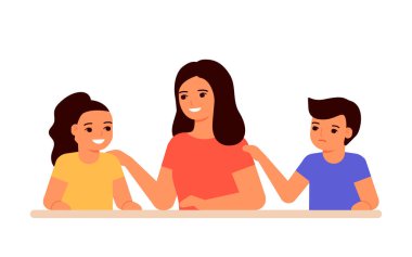 Ailedeki kıskanç akrabalar, uyuşmayan çocuklar ve anneye olan kıskançlık. Ebeveyn seçimi sevgili çocuğum, eşitsizlik çocukları. Ailede kıskançlık. Çocuklar kıskançlık, kırgınlık. Vektör