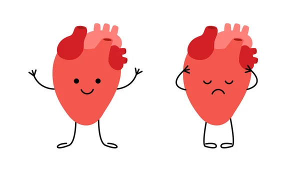 Sağlıklı Mutlu Mutsuz Hastalıklı Kalp Karakterleri Kalp Sağlığını Kontrol Organ — Stok Vektör