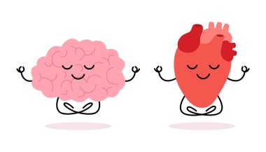 Mutlu sağlıklı beyin ve kalp karakter meditasyonu yogası rahatla. Nilüfer çiçeğinin içinde sağlıklı bir beyin ve kalp bulunur, sakin ol. Vektör illüstrasyonu